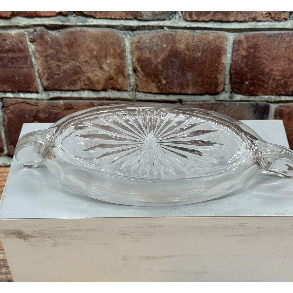 Vtg Manganese‎ Cut Glass Canoe Floral Handled Pickle Nappy Dish Relish Bowl MCM - Picture 11 of 11